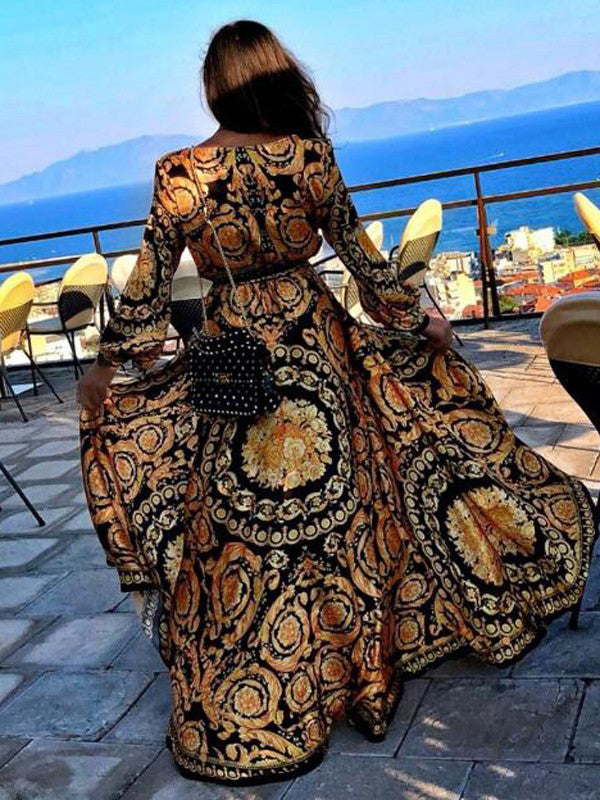Morry | Women's Boho Floral Long Sleeve Maxi Dress-The Yellow Prime