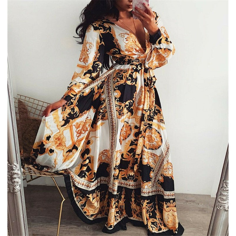 Morry | Women's Boho Floral Long Sleeve Maxi Dress-The Yellow Prime