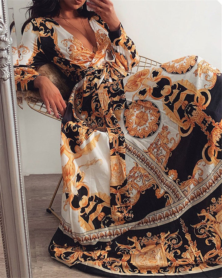 Morry | Women's Boho Floral Long Sleeve Maxi Dress-The Yellow Prime
