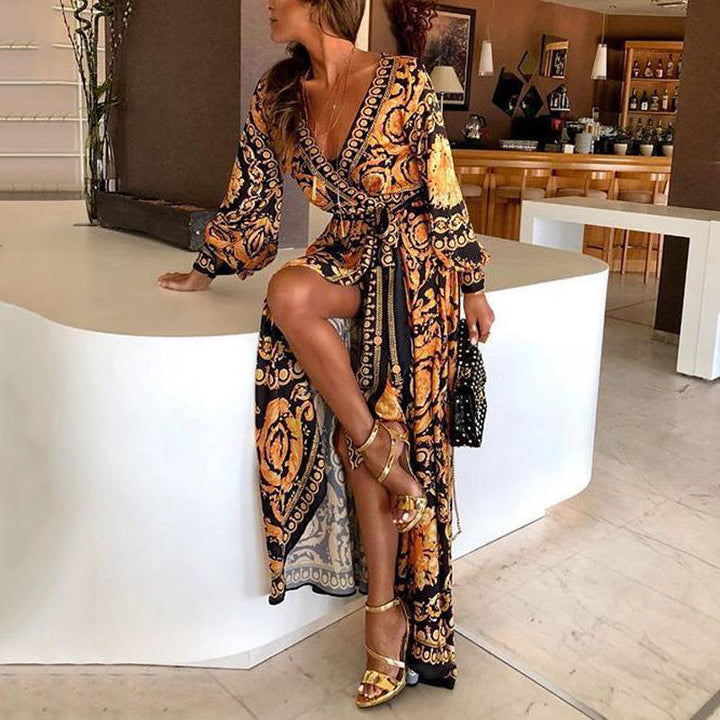 Morry | Women's Boho Floral Long Sleeve Maxi Dress-The Yellow Prime