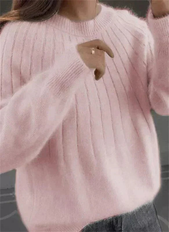 Women's Soft Knitted Oversized Sweater with Ribbed Texture