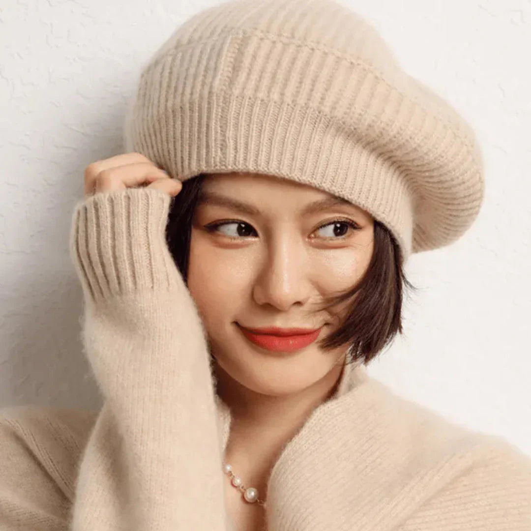 Women's Soft Cashmere Beret with Ribbed Foldover Band for Winter-The Yellow Prime