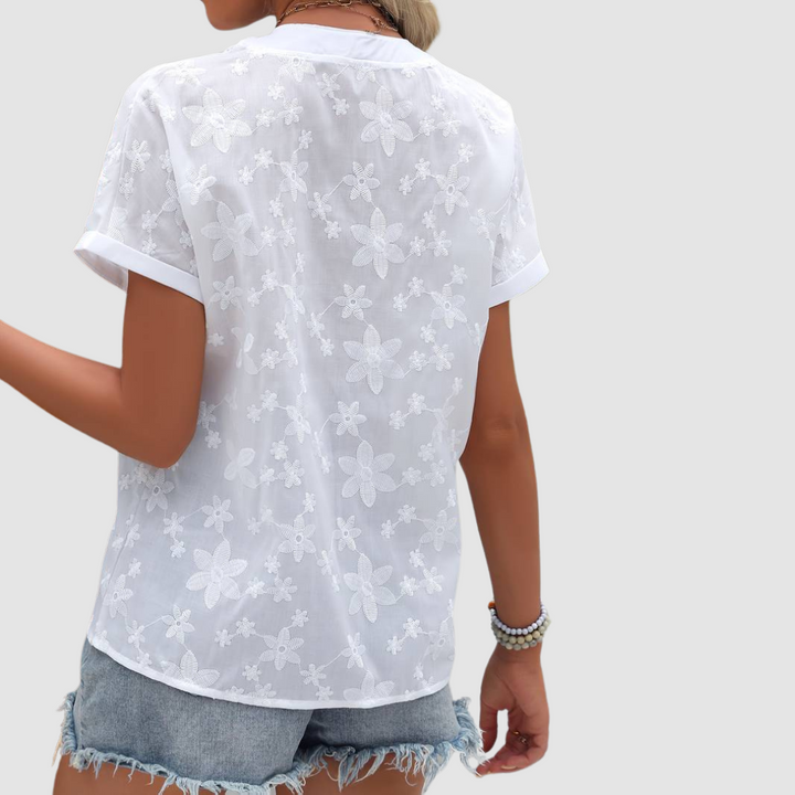 Natasha | Women's Floral Loose White Shirt-The Yellow Prime