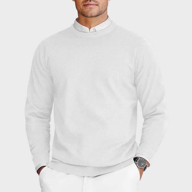 Camisola de malha com gola redonda e acabamentos canelados para homem – Confortável para o outono e o inverno