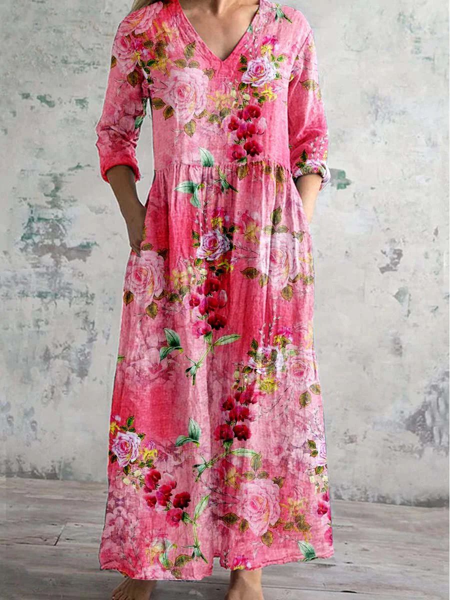 Phoenix | Women's Floral V-Neck Maxi Dress-The Yellow Prime