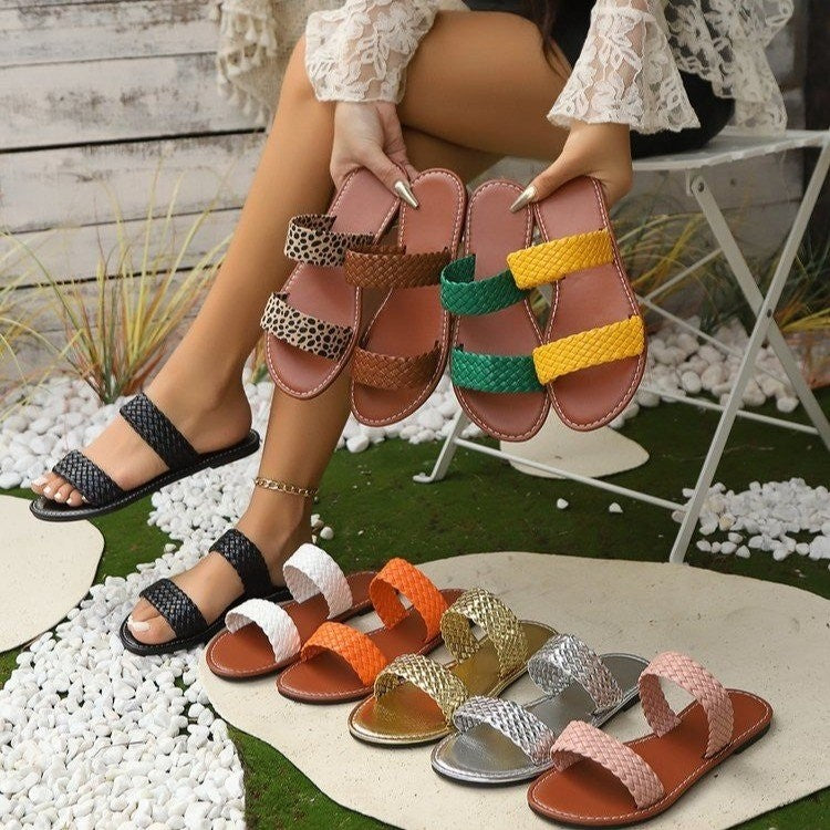 Women's Braided Strap Sandals with Comfortable Footbed and Non-Slip Sole-The Yellow Prime