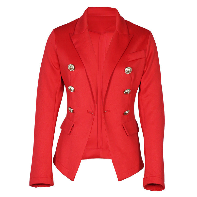 Women's Elegant Tailored Blazer Jacket with Gold Buttons-The Yellow Prime