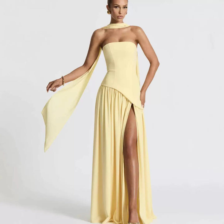 Women's Maxi Dress with Fitted Bodice and Flowing Skirt-The Yellow Prime