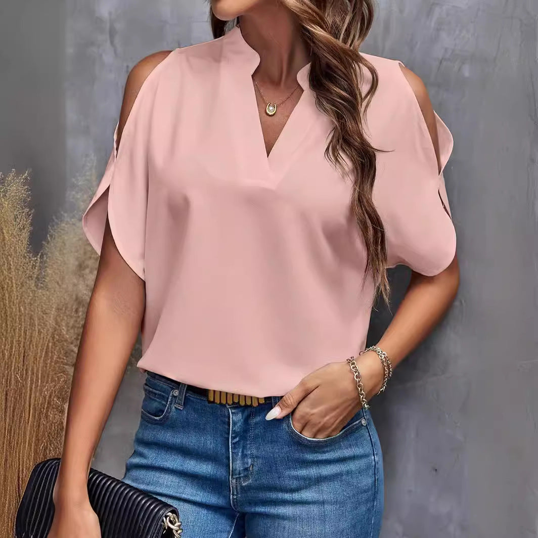Women's Elegant Blouse with Cut-Out Sleeves-The Yellow Prime