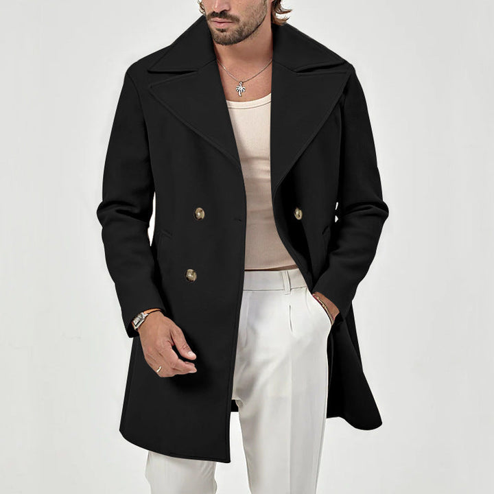Men's Double-Breasted Peacoat with Wide Lapels