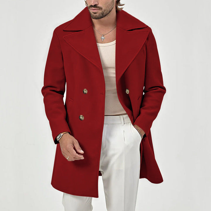Men's Double-Breasted Peacoat with Wide Lapels