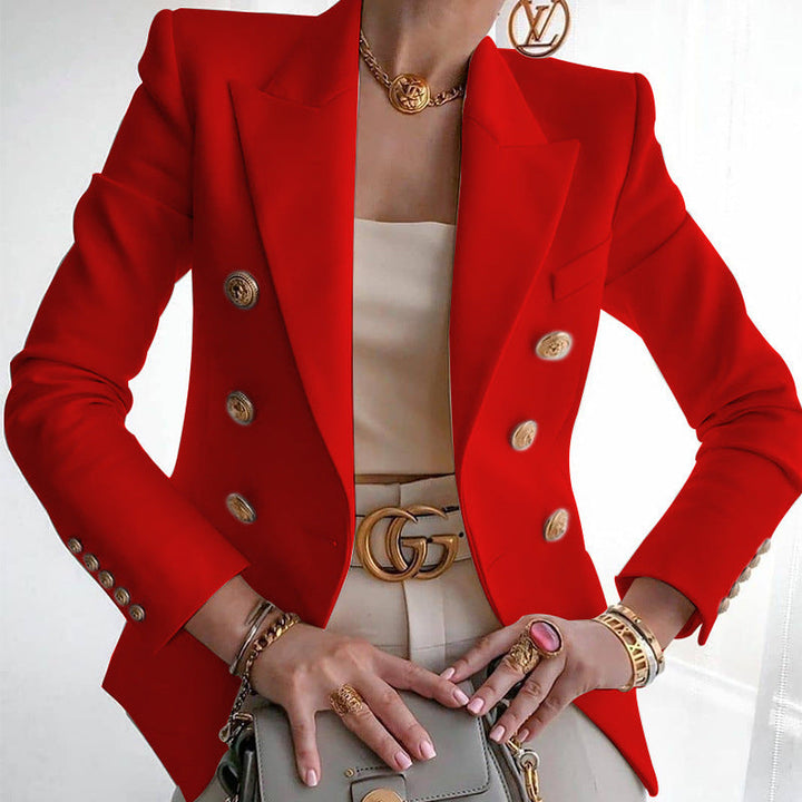 Women's Elegant Tailored Blazer Jacket with Gold Buttons-The Yellow Prime