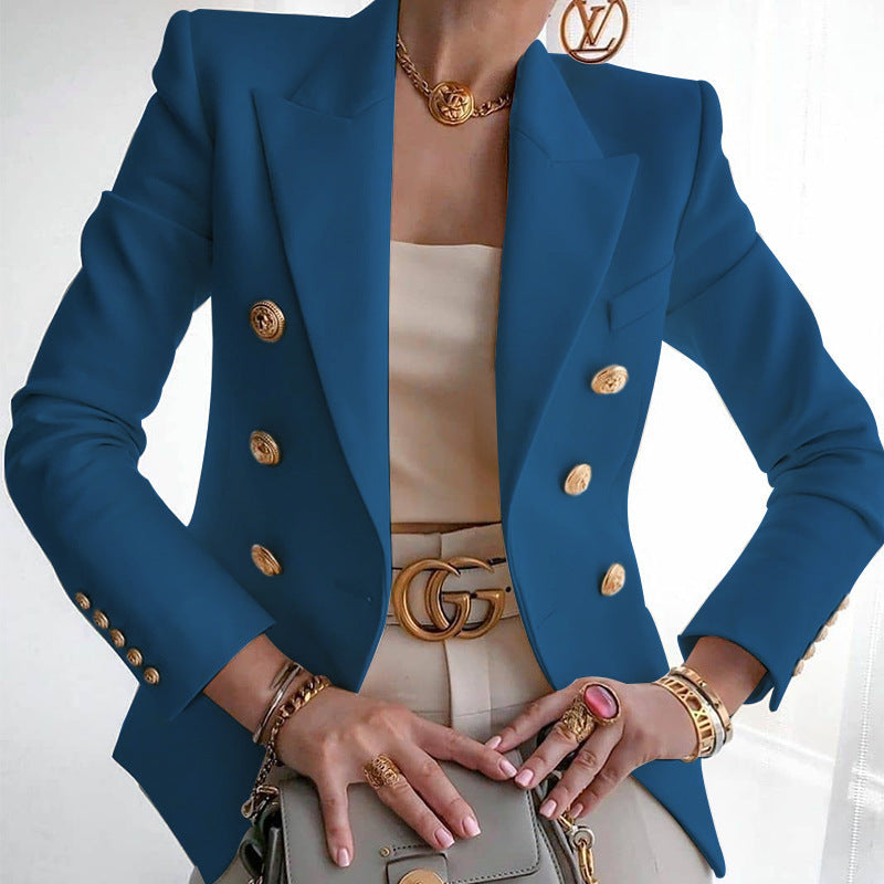 Women's Elegant Tailored Blazer Jacket with Gold Buttons-The Yellow Prime