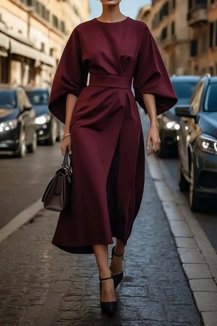 Women's Elegant Maxi Dress with Unique Cut and Flowing Sleeves-The Yellow Prime