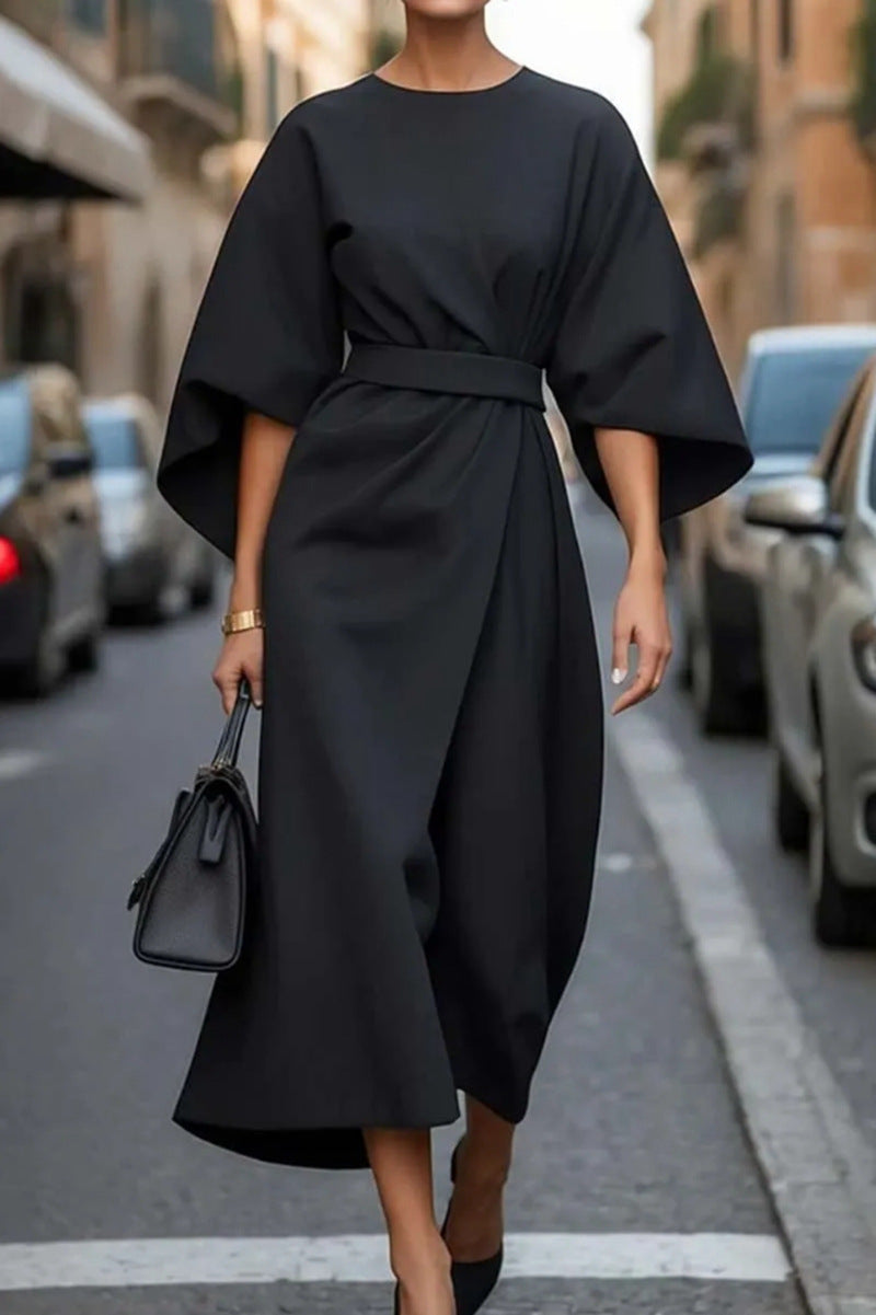 Women's Elegant Maxi Dress with Unique Cut and Flowing Sleeves-The Yellow Prime