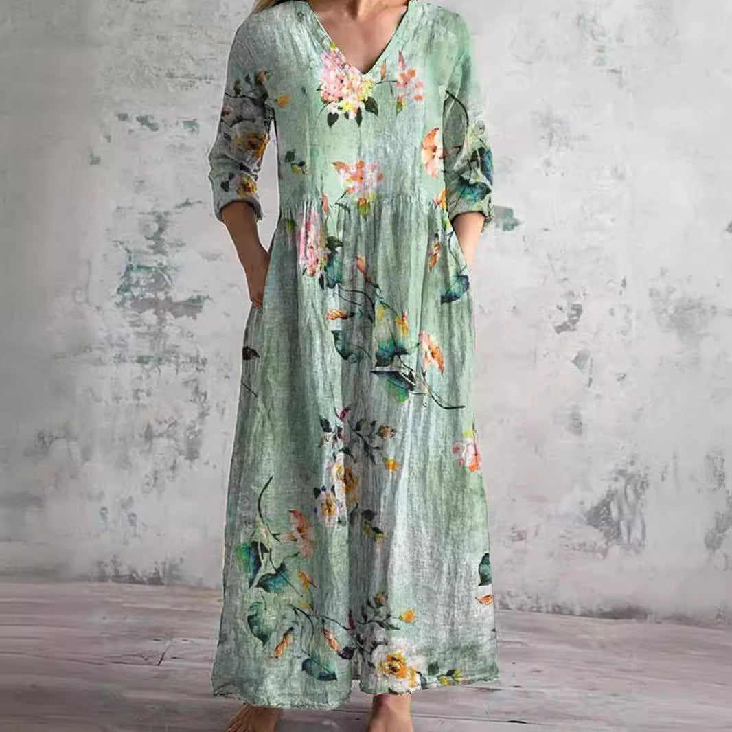 Phoenix | Women's Floral V-Neck Maxi Dress-The Yellow Prime