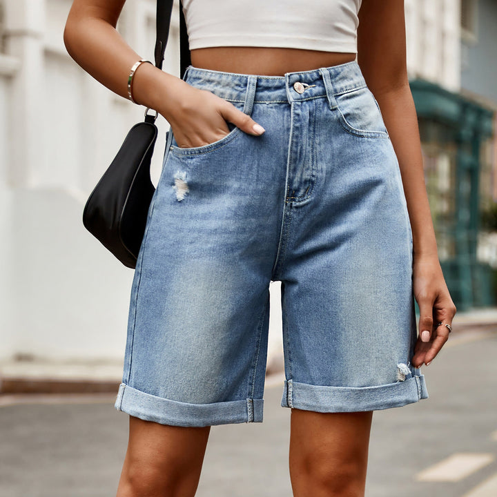 Women's Relaxed Cuffed Hem Denim Shorts for Casual Style-The Yellow Prime