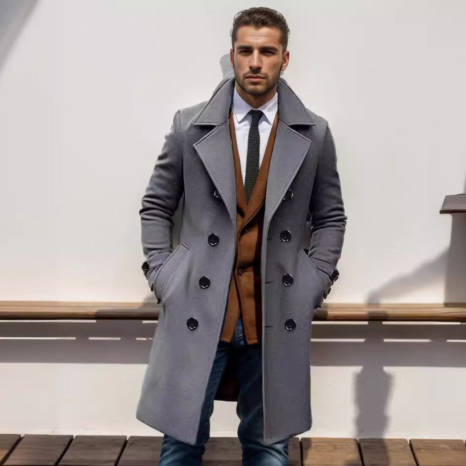 Heren trenchcoat met dubbele rij knopen en reverskraag
