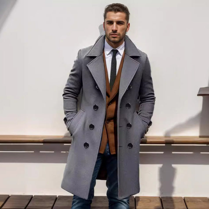 Heren trenchcoat met dubbele rij knopen en reverskraag
