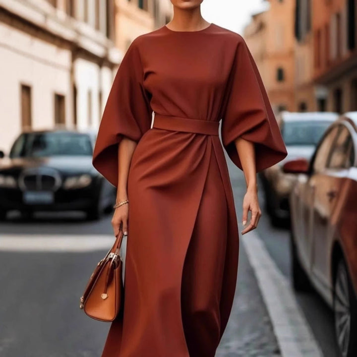Women's Elegant Maxi Dress with Unique Cut and Flowing Sleeves-The Yellow Prime