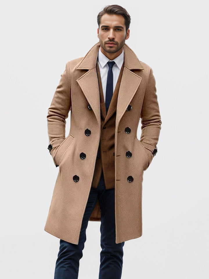 Heren trenchcoat met dubbele rij knopen en reverskraag