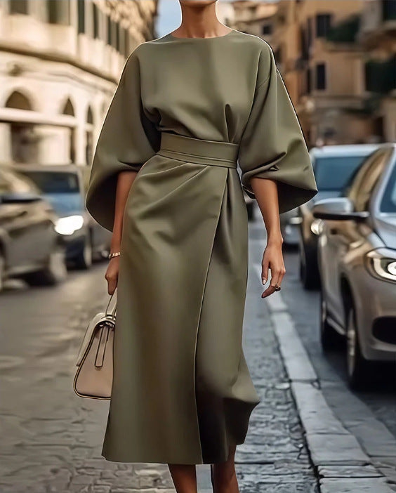 Women's Elegant Maxi Dress with Unique Cut and Flowing Sleeves-The Yellow Prime