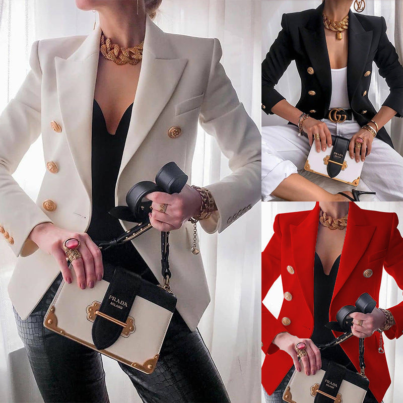 Women's Elegant Tailored Blazer Jacket with Gold Buttons-The Yellow Prime
