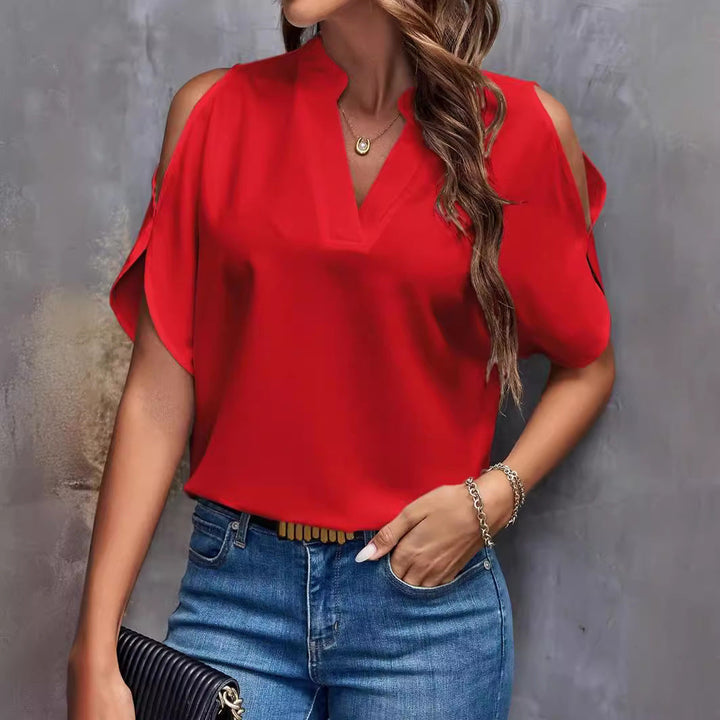 Women's Elegant Blouse with Cut-Out Sleeves-The Yellow Prime