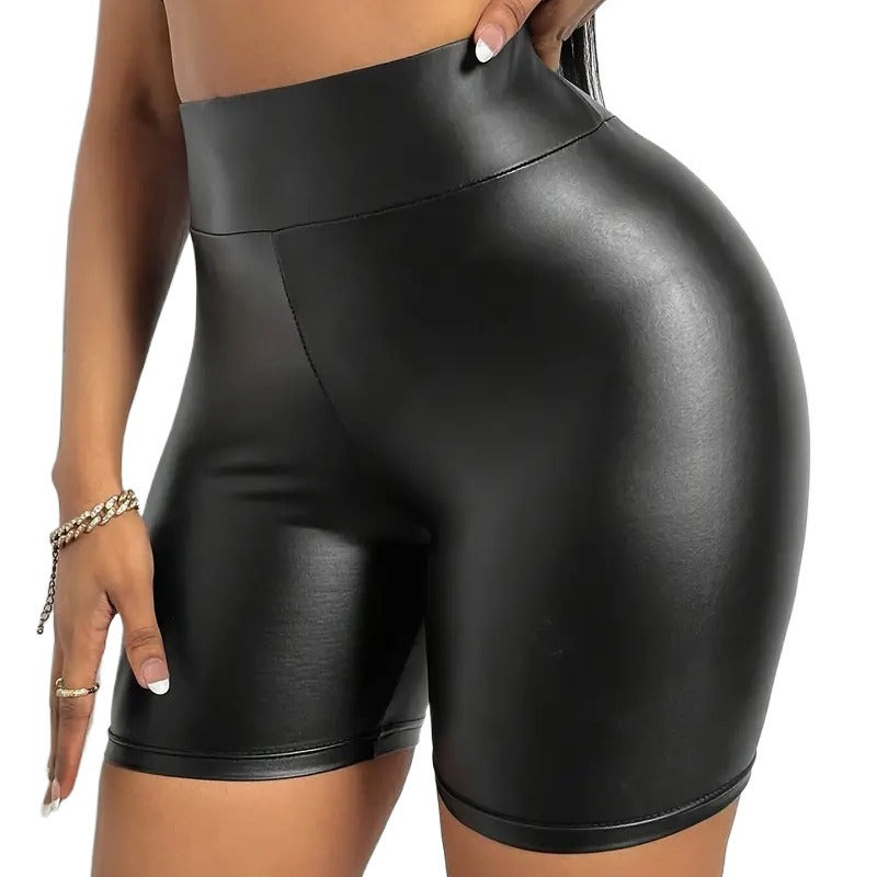 Women's High-Waisted Faux Leather Shorts-The Yellow Prime