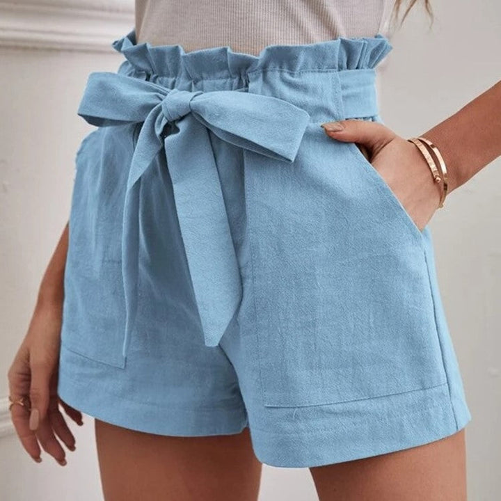 Women's Elegant Linen Shorts with Tie Belt and Wide Waistband-The Yellow Prime