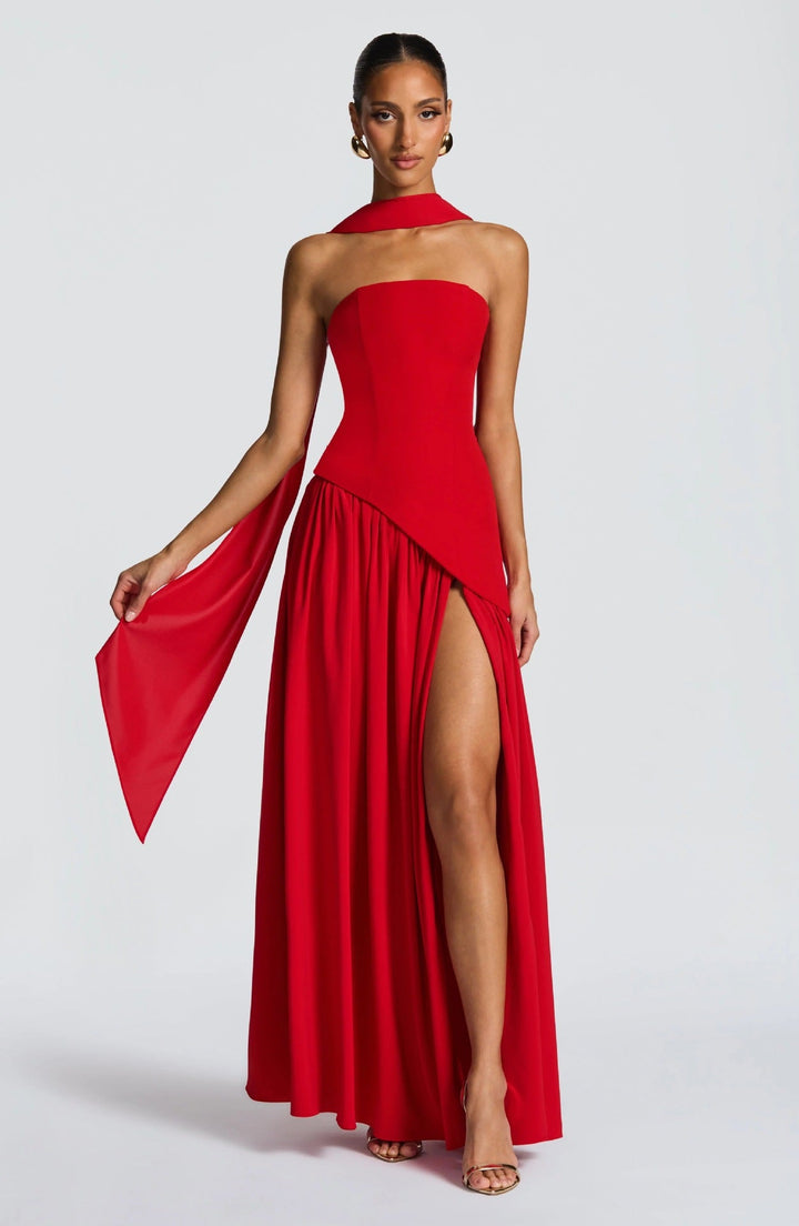Women's Maxi Dress with Fitted Bodice and Flowing Skirt-The Yellow Prime