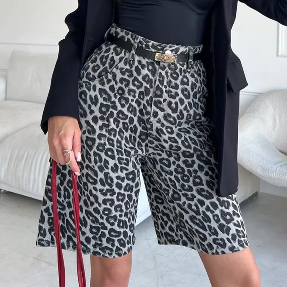 Women's Leopard Print Casual Shorts-The Yellow Prime