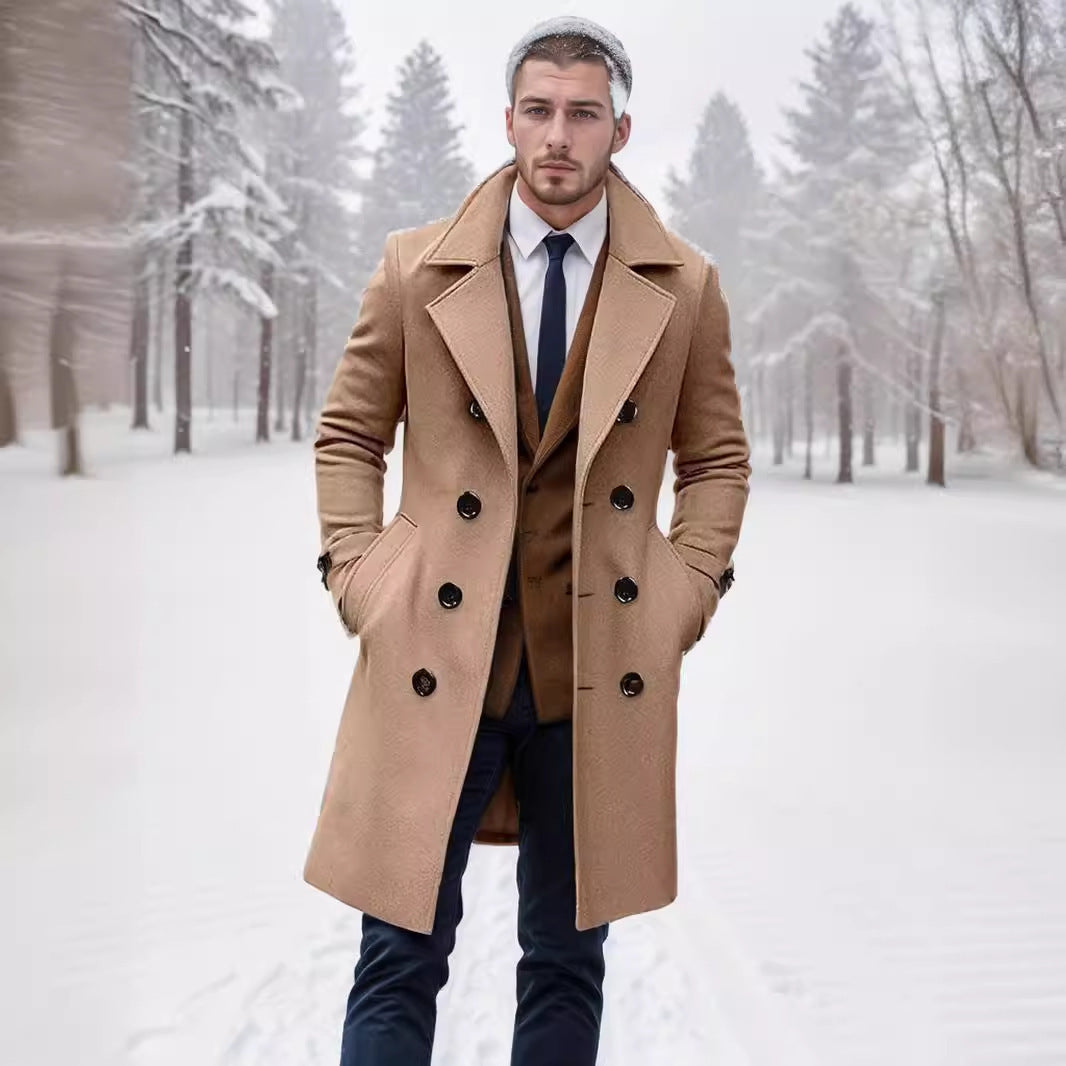 Heren trenchcoat met dubbele rij knopen en reverskraag
