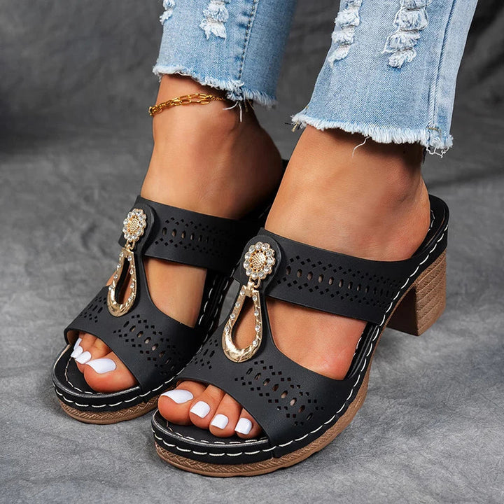 Christina | Women's Cut-Out Strap Wedge Heel Sandals-The Yellow Prime