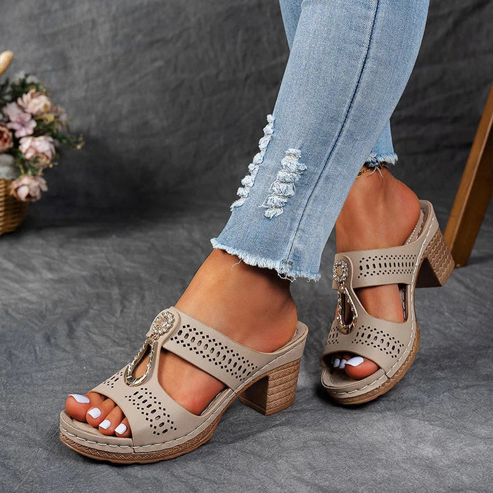 Christina | Women's Cut-Out Strap Wedge Heel Sandals-The Yellow Prime