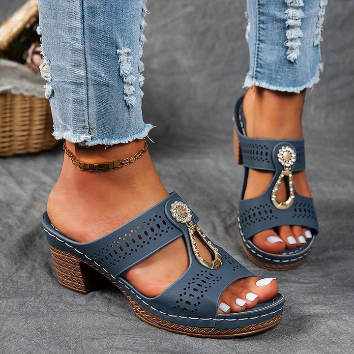 Christina | Women's Cut-Out Strap Wedge Heel Sandals-The Yellow Prime