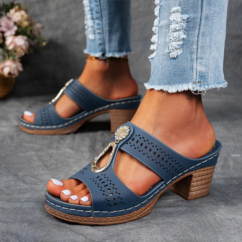 Christina | Women's Cut-Out Strap Wedge Heel Sandals-The Yellow Prime