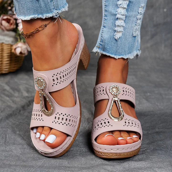 Christina | Women's Cut-Out Strap Wedge Heel Sandals-The Yellow Prime