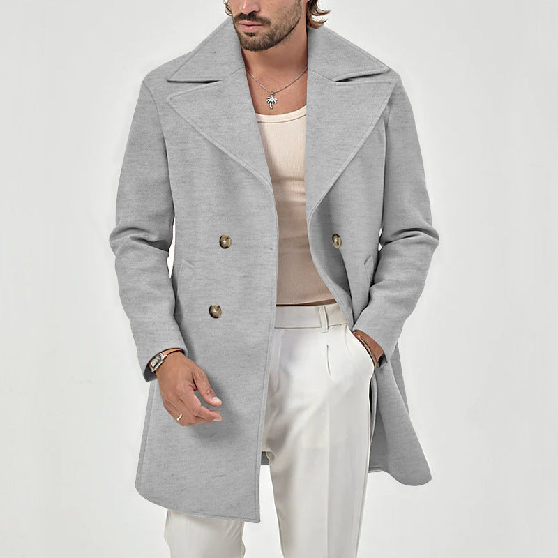 Men's Double-Breasted Peacoat with Wide Lapels