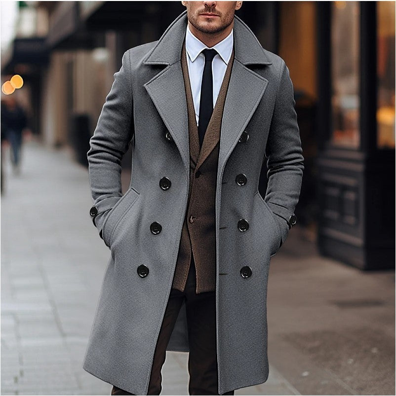 Heren trenchcoat met dubbele rij knopen en reverskraag