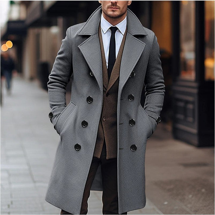 Heren trenchcoat met dubbele rij knopen en reverskraag