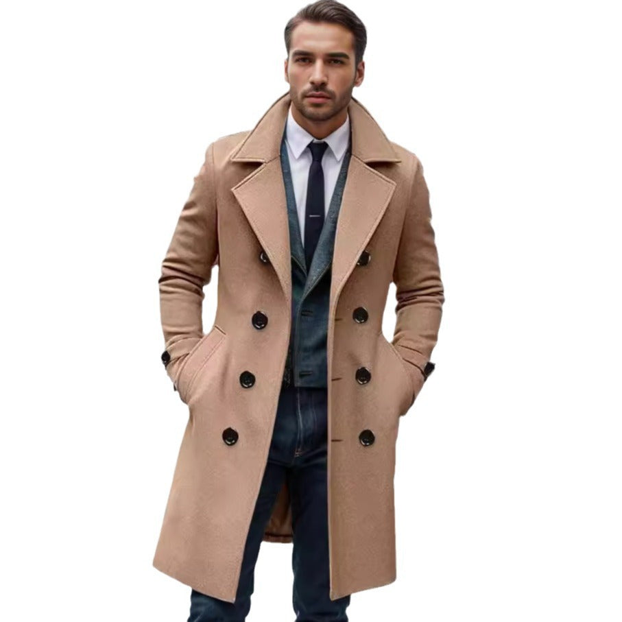 Heren trenchcoat met dubbele rij knopen en reverskraag