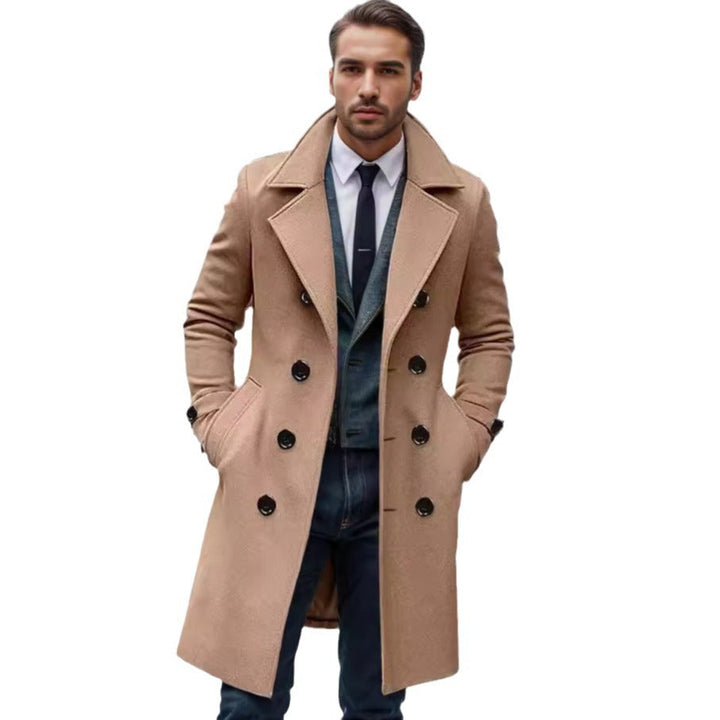 Heren trenchcoat met dubbele rij knopen en reverskraag