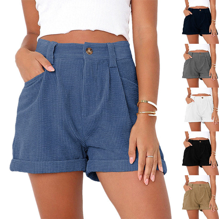 Women's Casual High-Waist Shorts with Wide Waistband and Pockets-The Yellow Prime