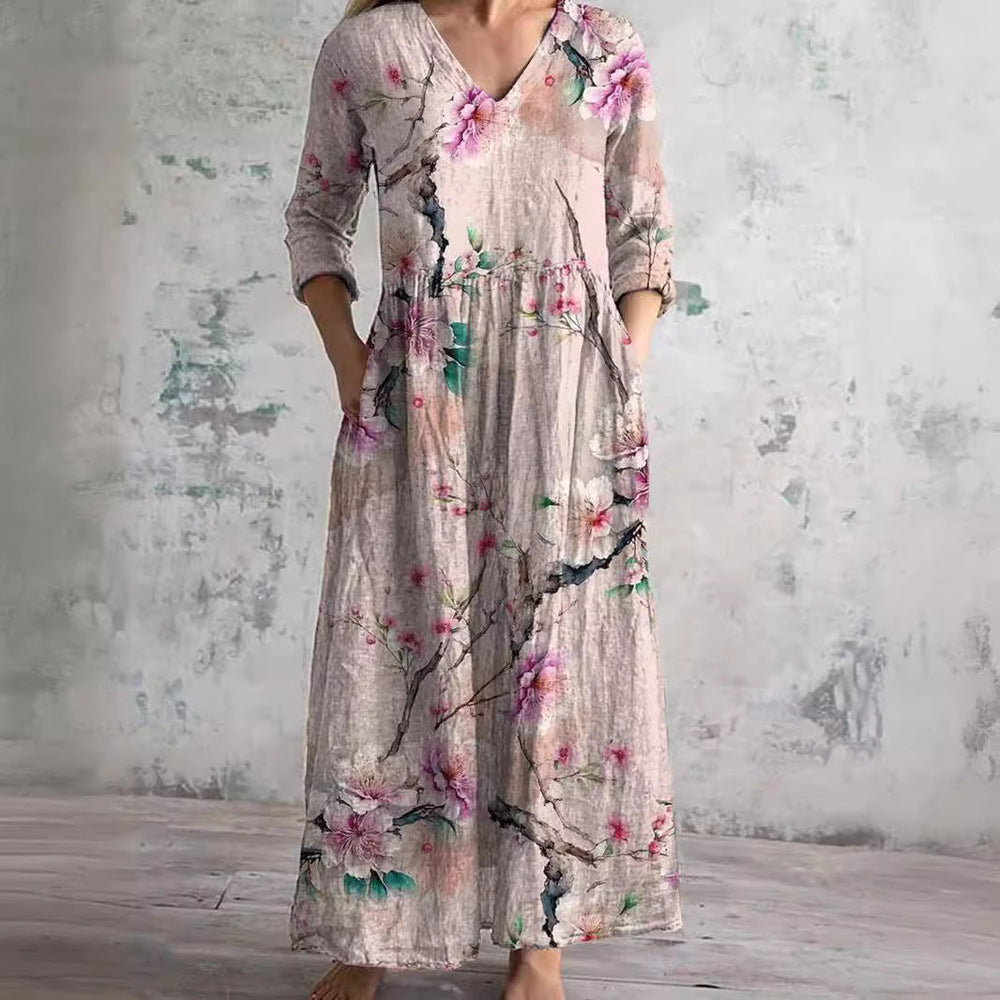 Phoenix | Women's Floral V-Neck Maxi Dress-The Yellow Prime