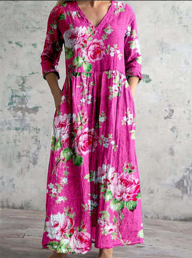 Phoenix | Women's Floral V-Neck Maxi Dress-The Yellow Prime