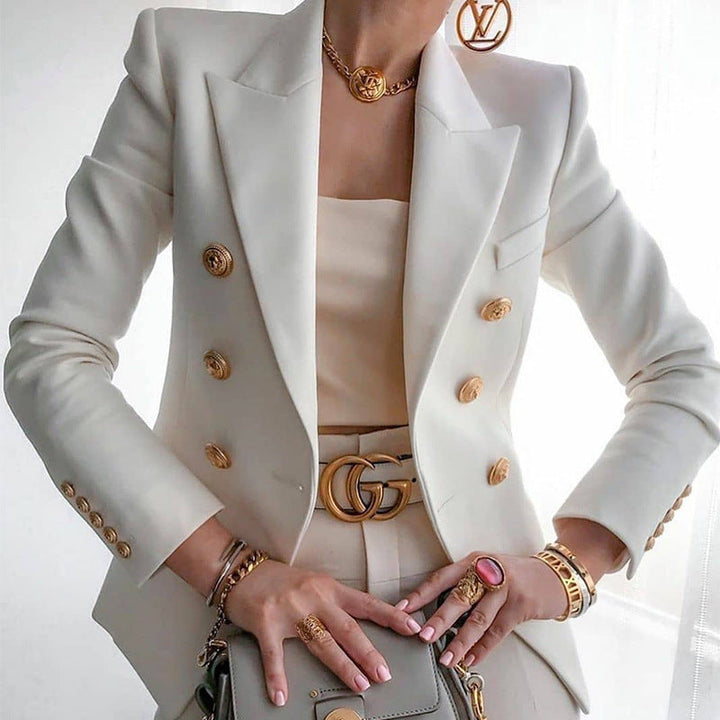 Women's Elegant Tailored Blazer Jacket with Gold Buttons-The Yellow Prime