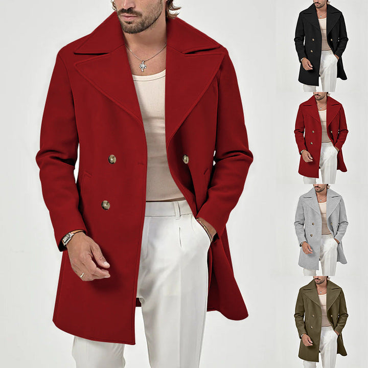 Men's Double-Breasted Peacoat with Wide Lapels