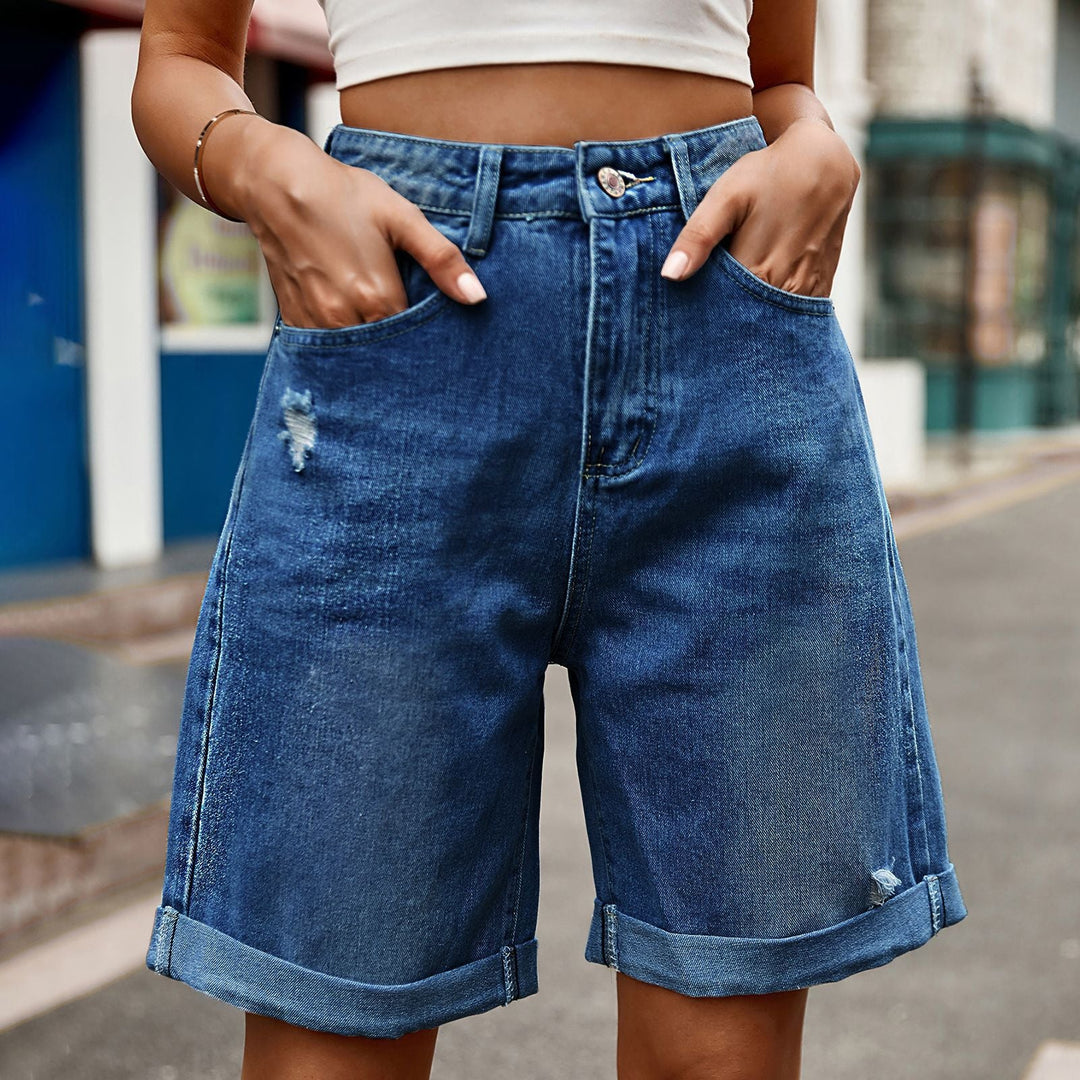 Women's Relaxed Cuffed Hem Denim Shorts for Casual Style-The Yellow Prime