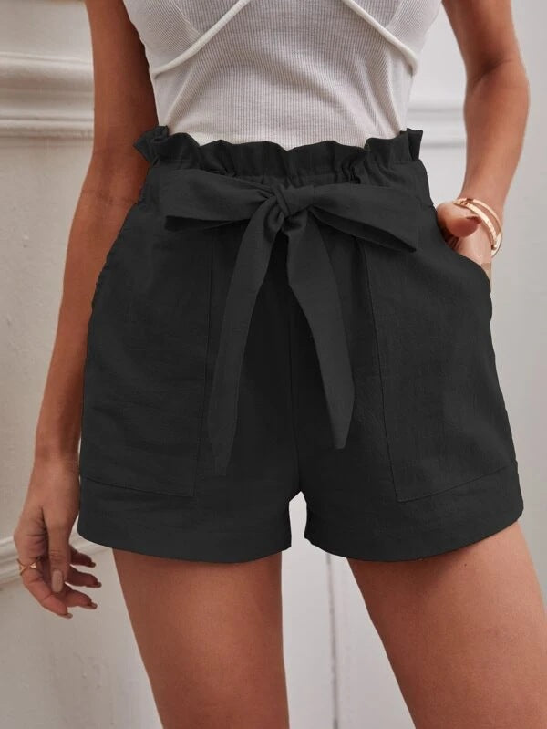 Women's Elegant Linen Shorts with Tie Belt and Wide Waistband-The Yellow Prime